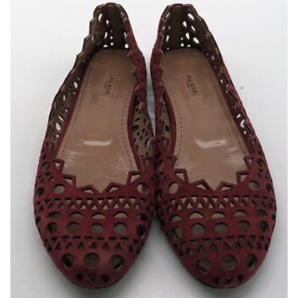 Alaia Burgundy Suede Laser Cut Ballet Flat sz 37.5